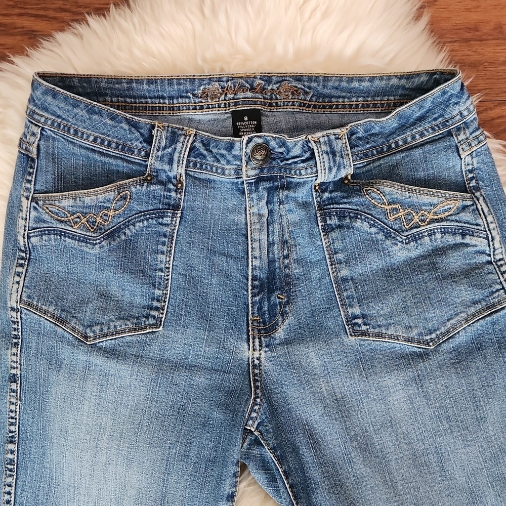 Y2K Hikit Low Waist Flared Embroidered Pocket Womens Jean's - Picture 3 of 6